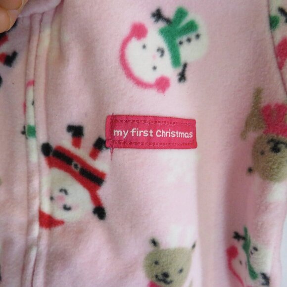 Baby pink Christmas footed zippered bodysuit long sleeve 100% polyester Santa - Picture 5 of 8
